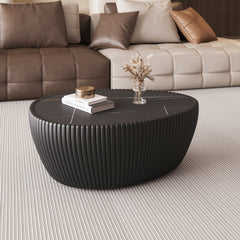 Black Sintered stone Top goose eggs Shape Leather Coffee modern Sofa Table for Living Room furniture ( Each tabletop has a unique pattern)