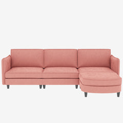 107.8'' Large Size 3 Seater Sofa Couch, L-Shaped Sofas with Movable Ottoman, Arm with Pockets,Modern Fabric Couches for Living Room, Apartment, Office
