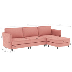 107.8'' Large Size 3 Seater Sofa Couch, L-Shaped Sofas with Movable Ottoman, Arm with Pockets,Modern Fabric Couches for Living Room, Apartment, Office