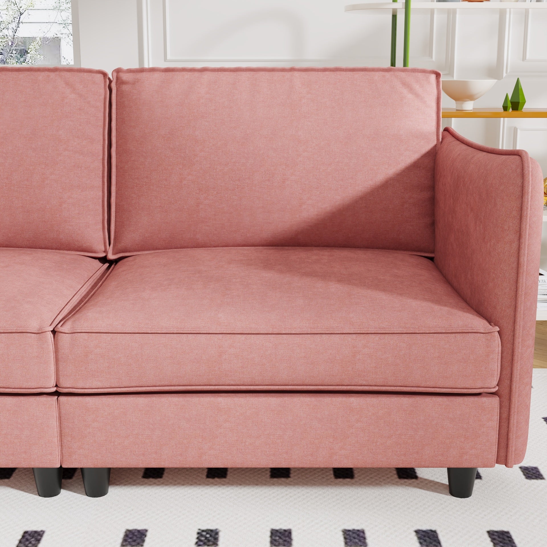 107.8'' Large Size 3 Seater Sofa Couch, L-Shaped Sofas with Movable Ottoman, Arm with Pockets,Modern Fabric Couches for Living Room, Apartment, Office