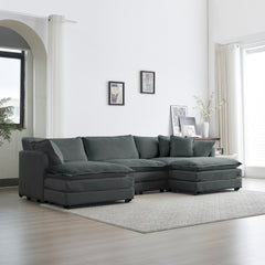 U-Shaped Sectional Sofa w/Reversible Footrest, 5-Seater Convertible Corner Couch with 2 Ottomans ,Modern Minimalist Soft Sofa & Couch for Living Room ,Gray Chenille