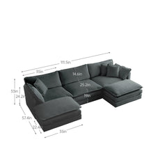 U-Shaped Sectional Sofa w/Reversible Footrest, 5-Seater Convertible Corner Couch with 2 Ottomans ,Modern Minimalist Soft Sofa & Couch for Living Room ,Gray Chenille