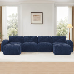 U-shaped Boneless Sofa,Tufted Design,32D High Density Sponge  Bottom,Anti-Slip Design,No Assembly Required,Free Combination,Movable Ottomans For Living Rooms,Home Theater,Blue