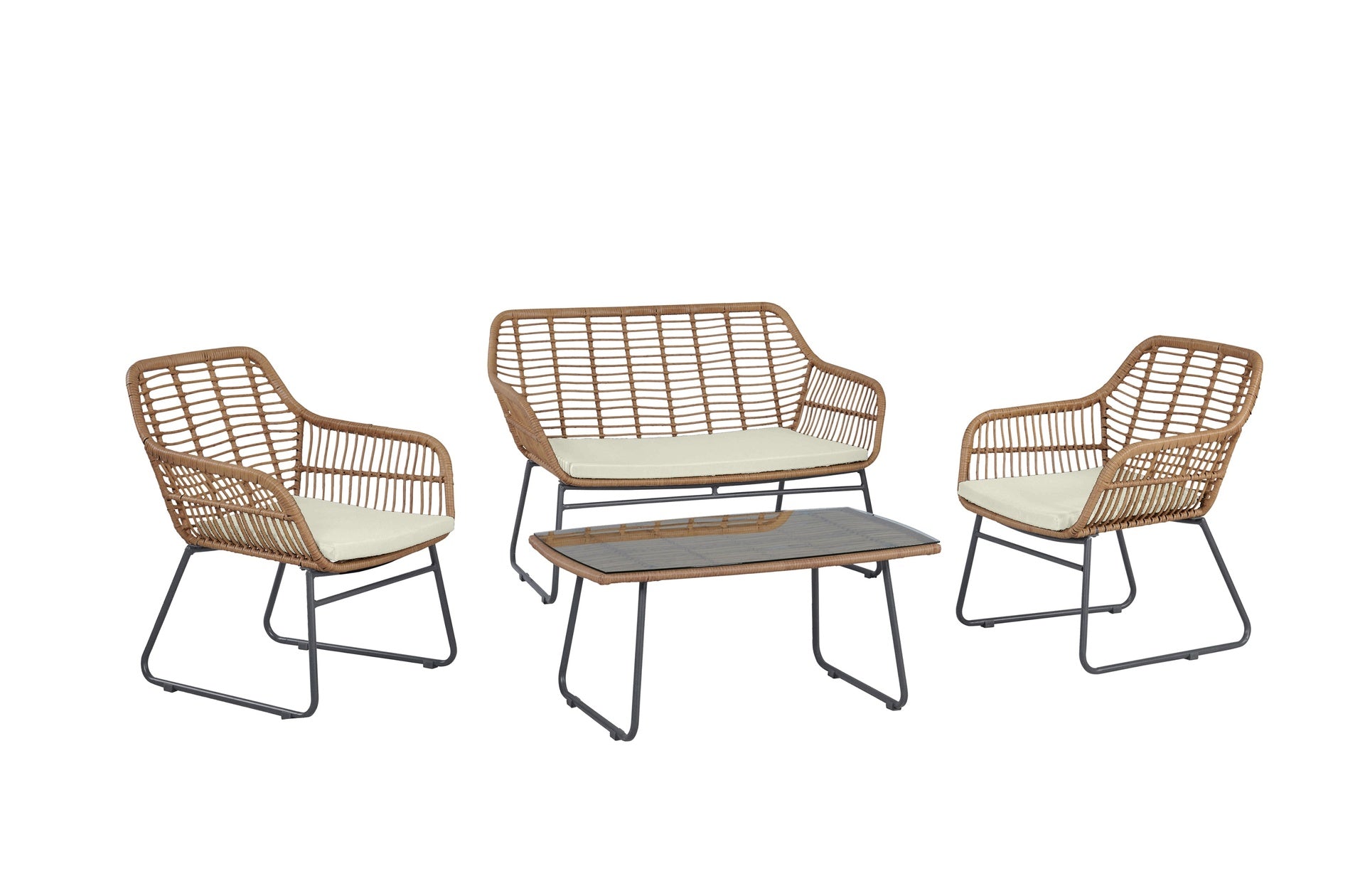 4-Piece Conversation Set in Tan and Cream