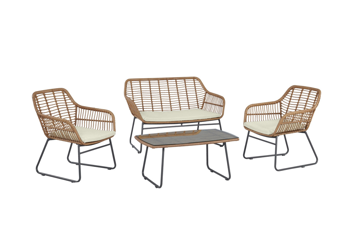 4-Piece Conversation Set in Tan and Cream
