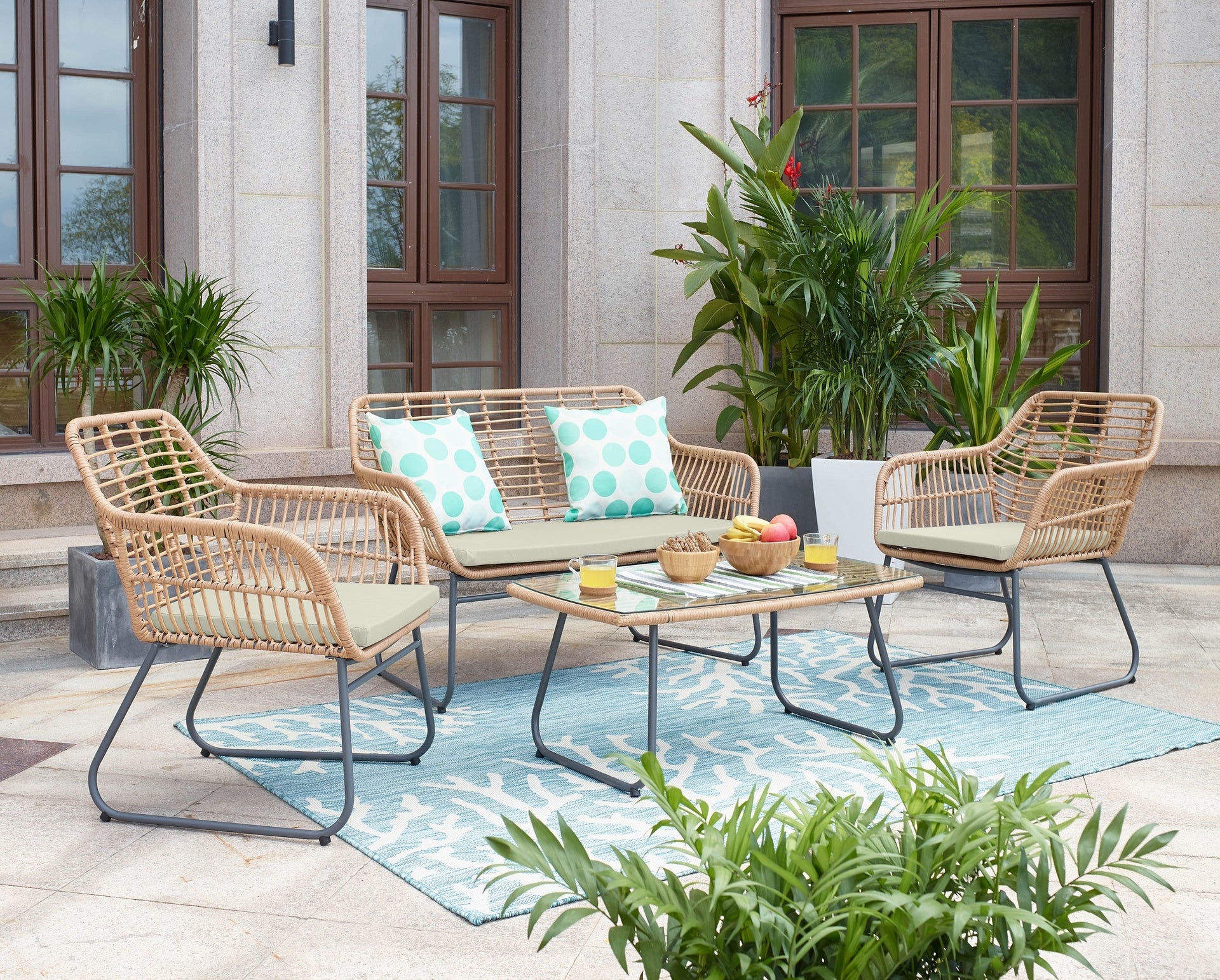 4-Piece Conversation Set in Tan and Cream