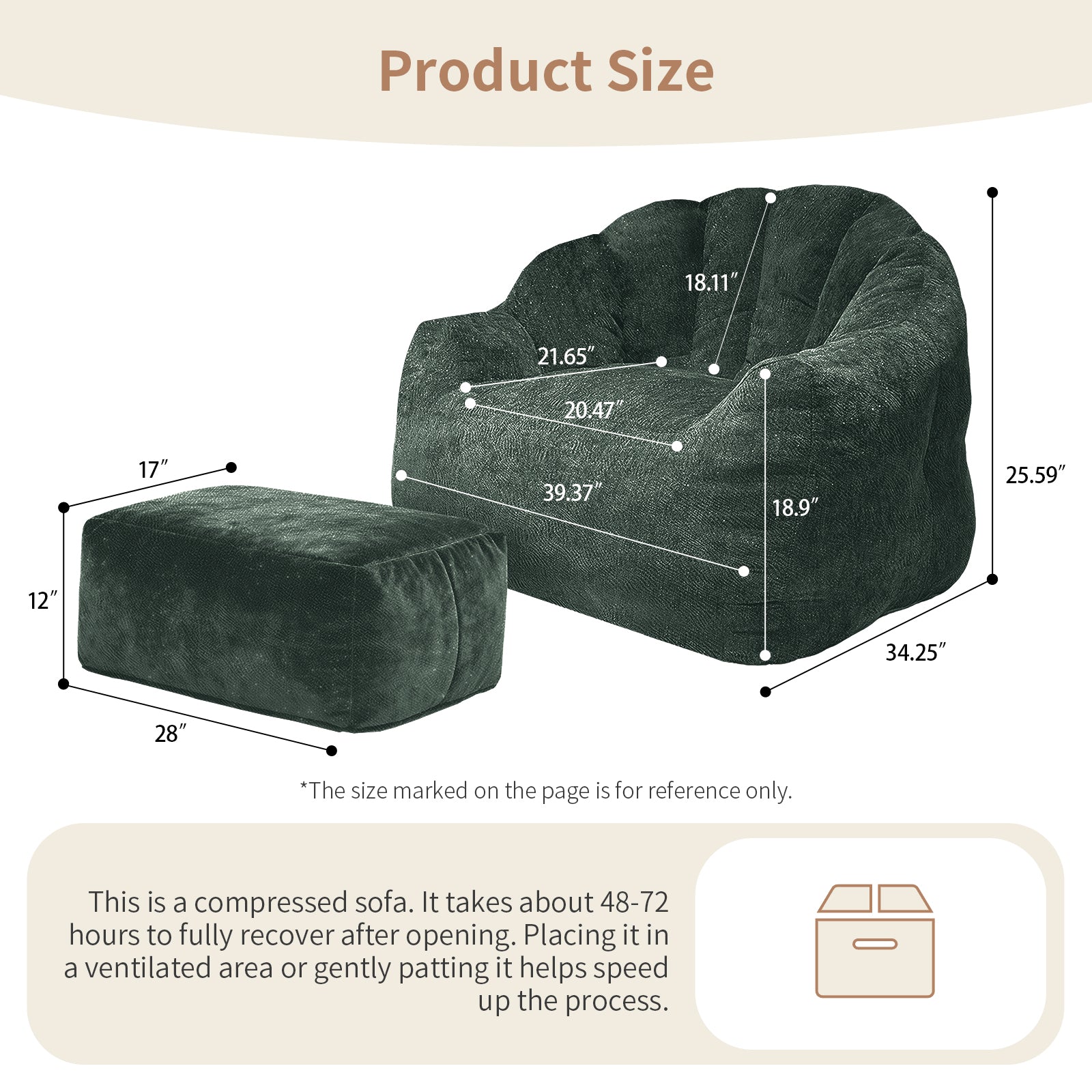 Bean bag chair, armrest bean bag sofa chair filled with high-density foam, comfortable lazy sofa chair, adult bean bag chair for the living room, bedroom reading.