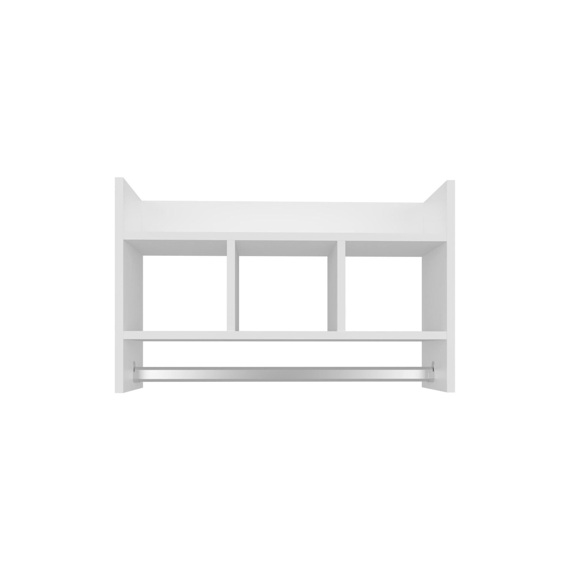 Bathroom Wall Shelf with Towel Bar, Compact Storage With A Wide Upper Shelf, Three Comapct Middle Shelves and Towel Holder for Bathroom Organizer, White