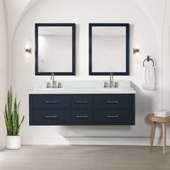 Blue Double Bath Vanity 60 in. W x 22 in. D, with White Quartz Top