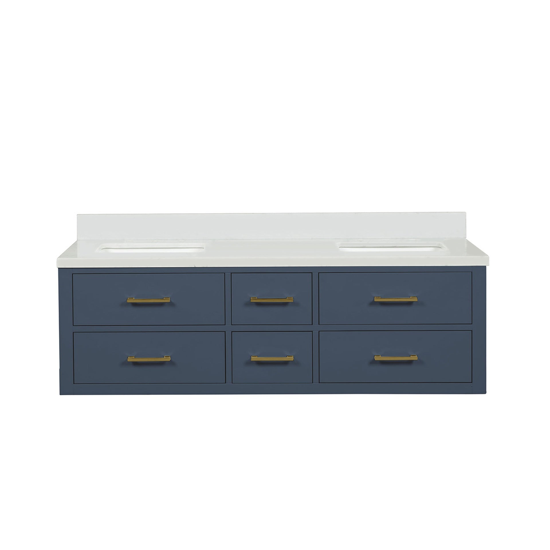 Blue Double Bath Vanity 60 in. W x 22 in. D, with White Quartz Top