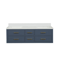 Blue Double Bath Vanity 60 in. W x 22 in. D, with White Quartz Top