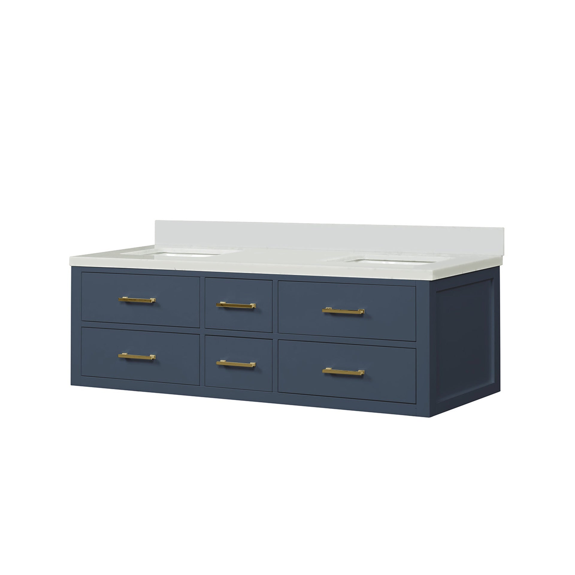 Blue Double Bath Vanity 60 in. W x 22 in. D, with White Quartz Top