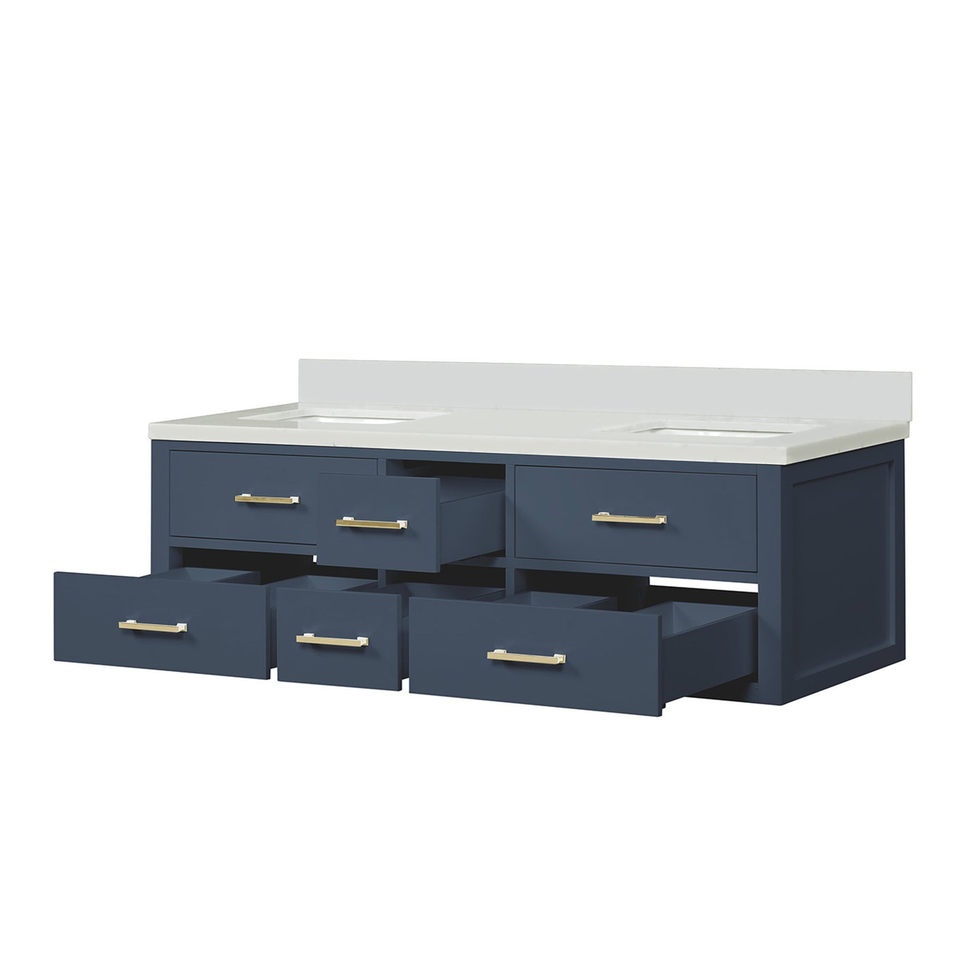 Blue Double Bath Vanity 60 in. W x 22 in. D, with White Quartz Top