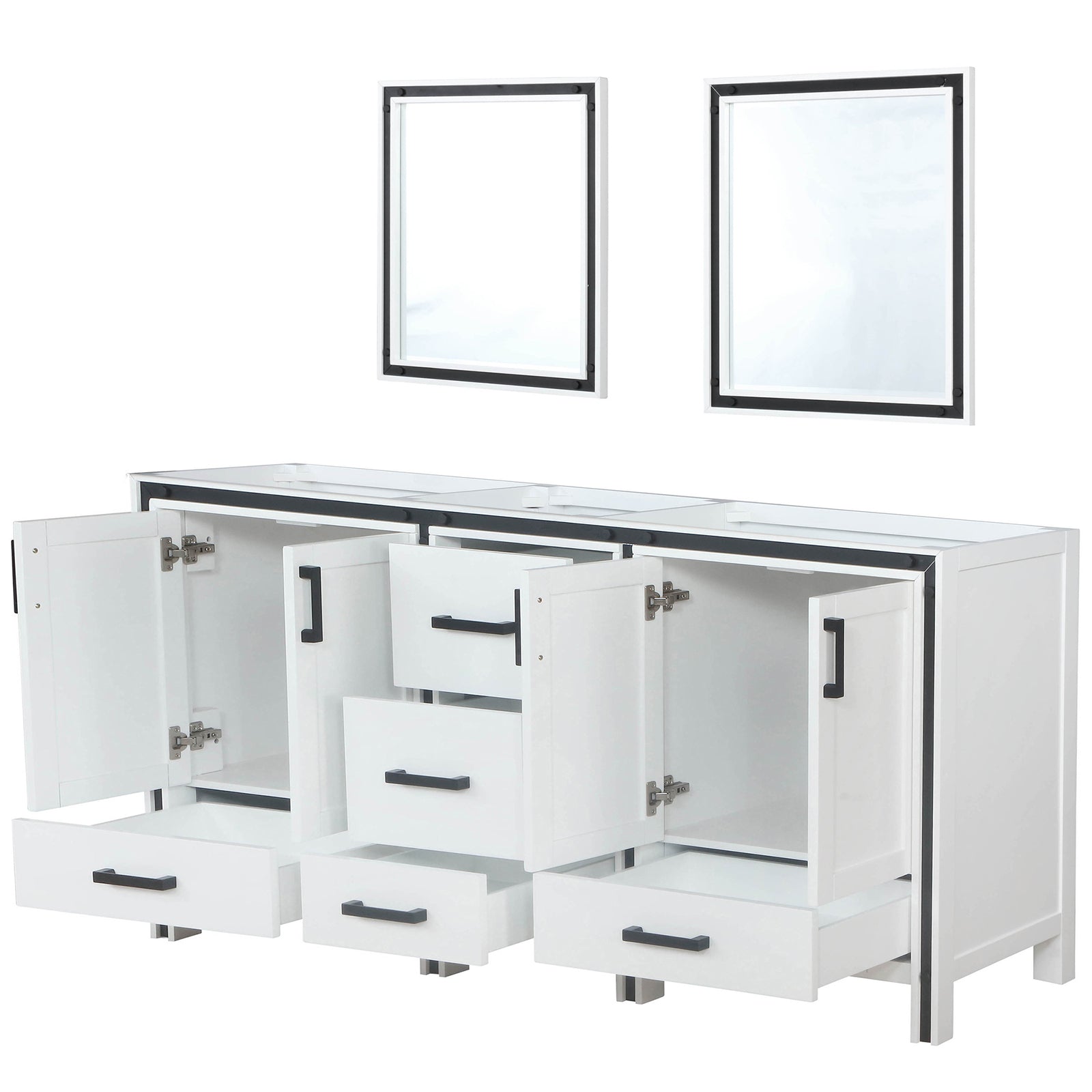 White Double Bath Vanity 72 in. W x 22 in. D, and 30 in. Mirrors
