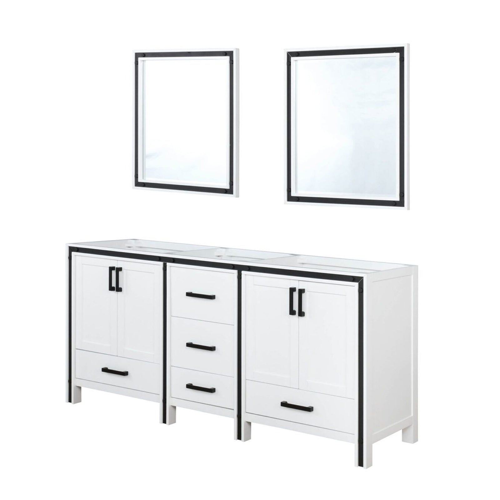 White Double Bath Vanity 72 in. W x 22 in. D, and 30 in. Mirrors