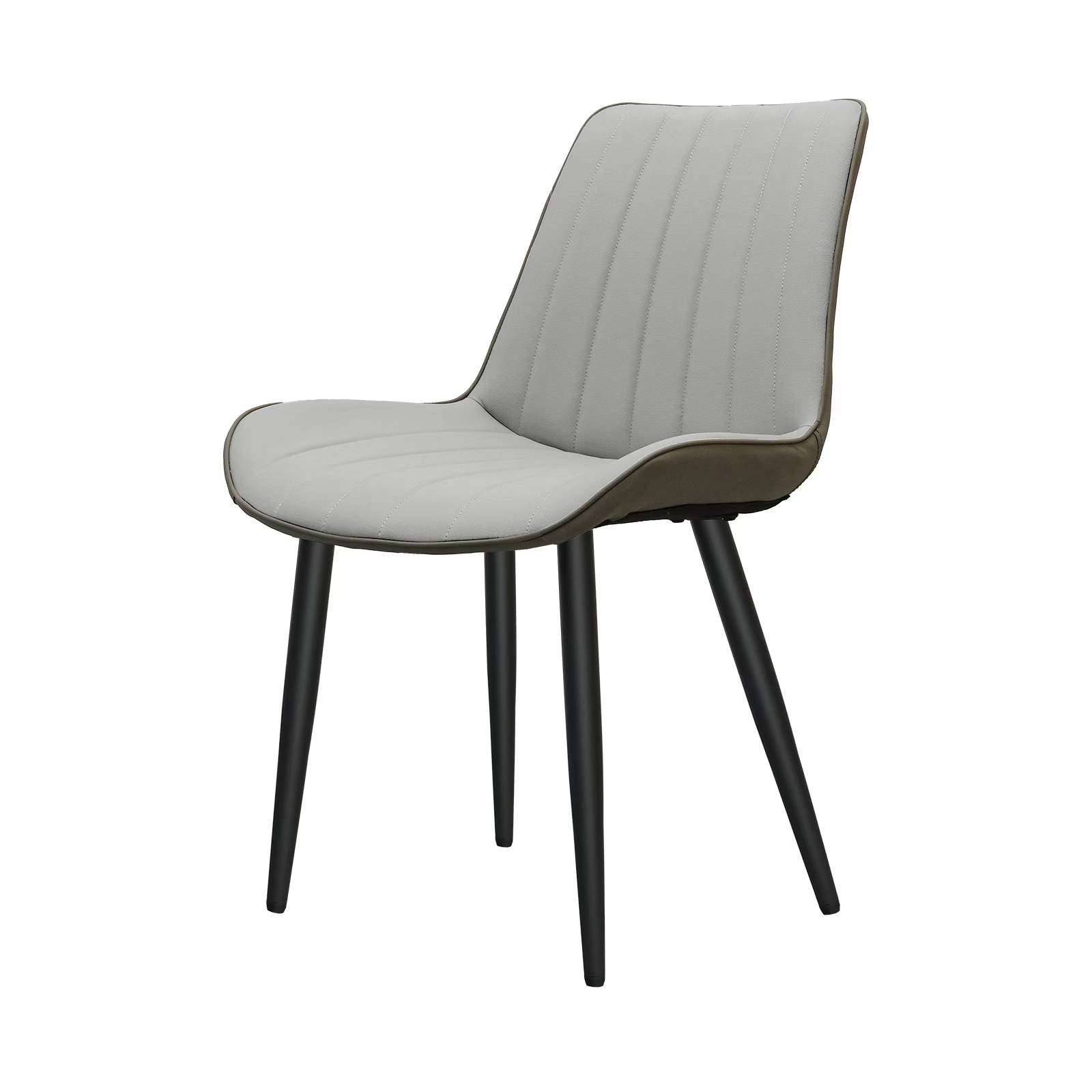 Light Grey & Dark Grey PU Leather Dining Chair with Metal Legs, Wave Pattern Upholstered Armless Chair Set of 4 for Kitchen, Restaurant, Living, Meeting Room