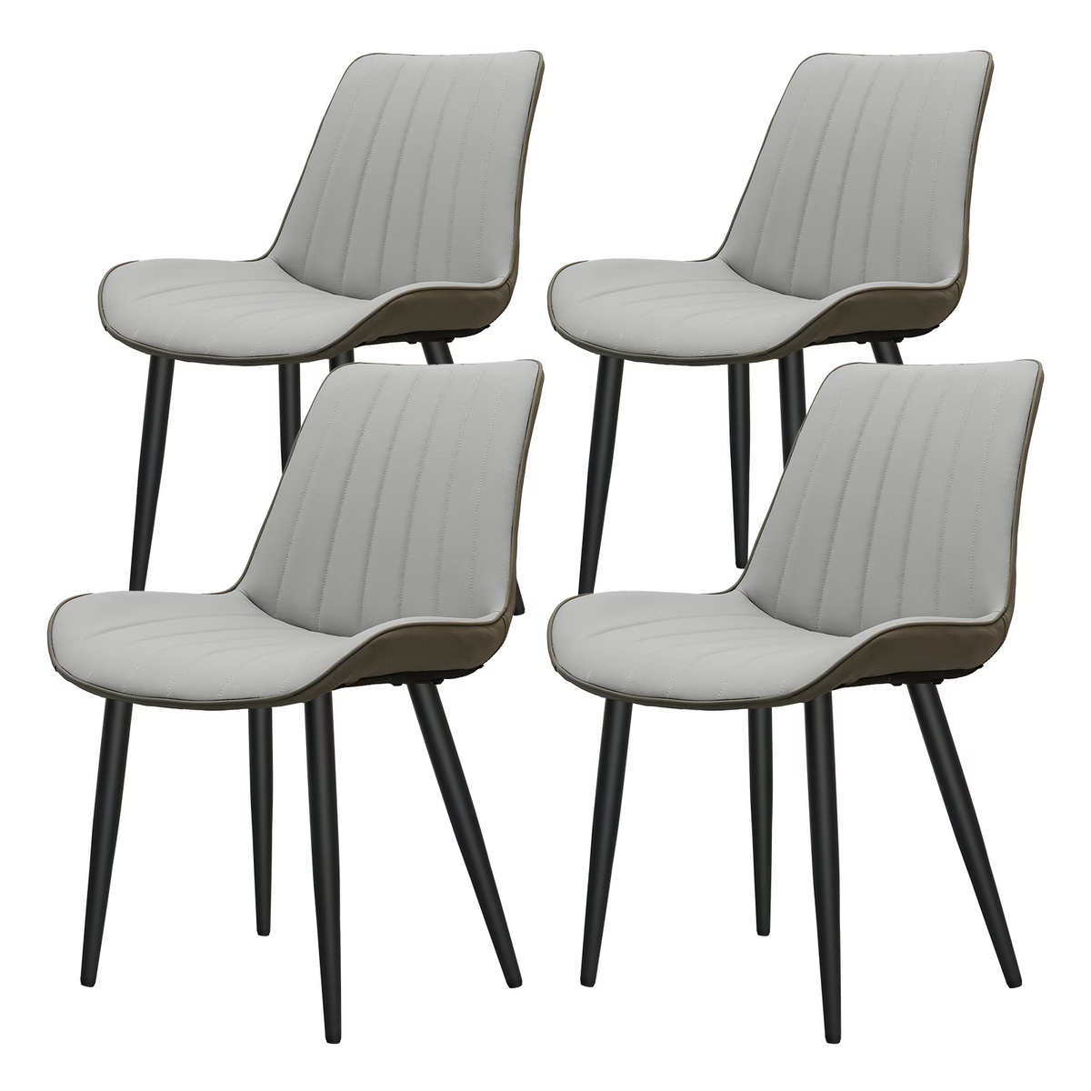 Light Grey & Dark Grey PU Leather Dining Chair with Metal Legs, Wave Pattern Upholstered Armless Chair Set of 4 for Kitchen, Restaurant, Living, Meeting Room