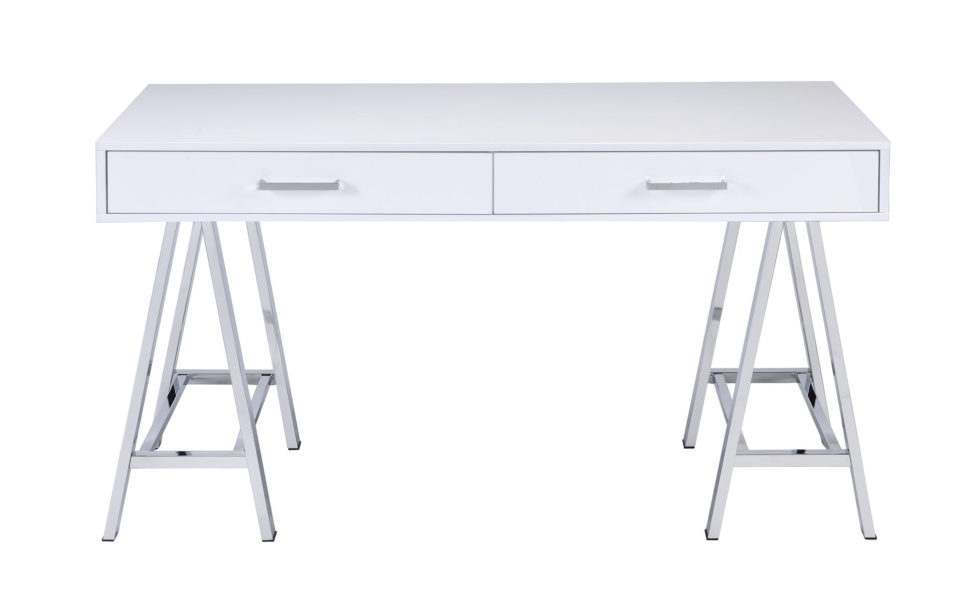 Coleen White High Gloss & Chrome Finish Writing Desk W/USB