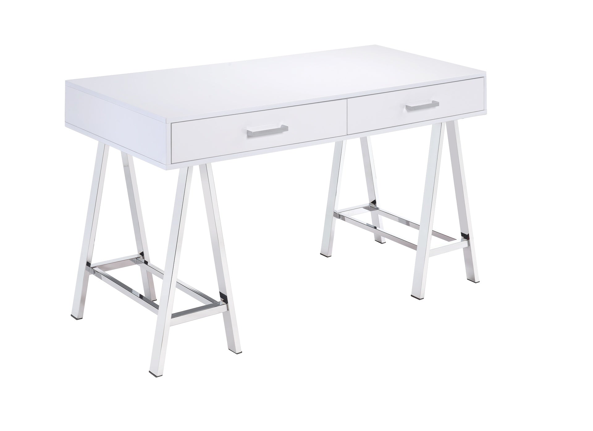 Coleen White High Gloss & Chrome Finish Writing Desk W/USB