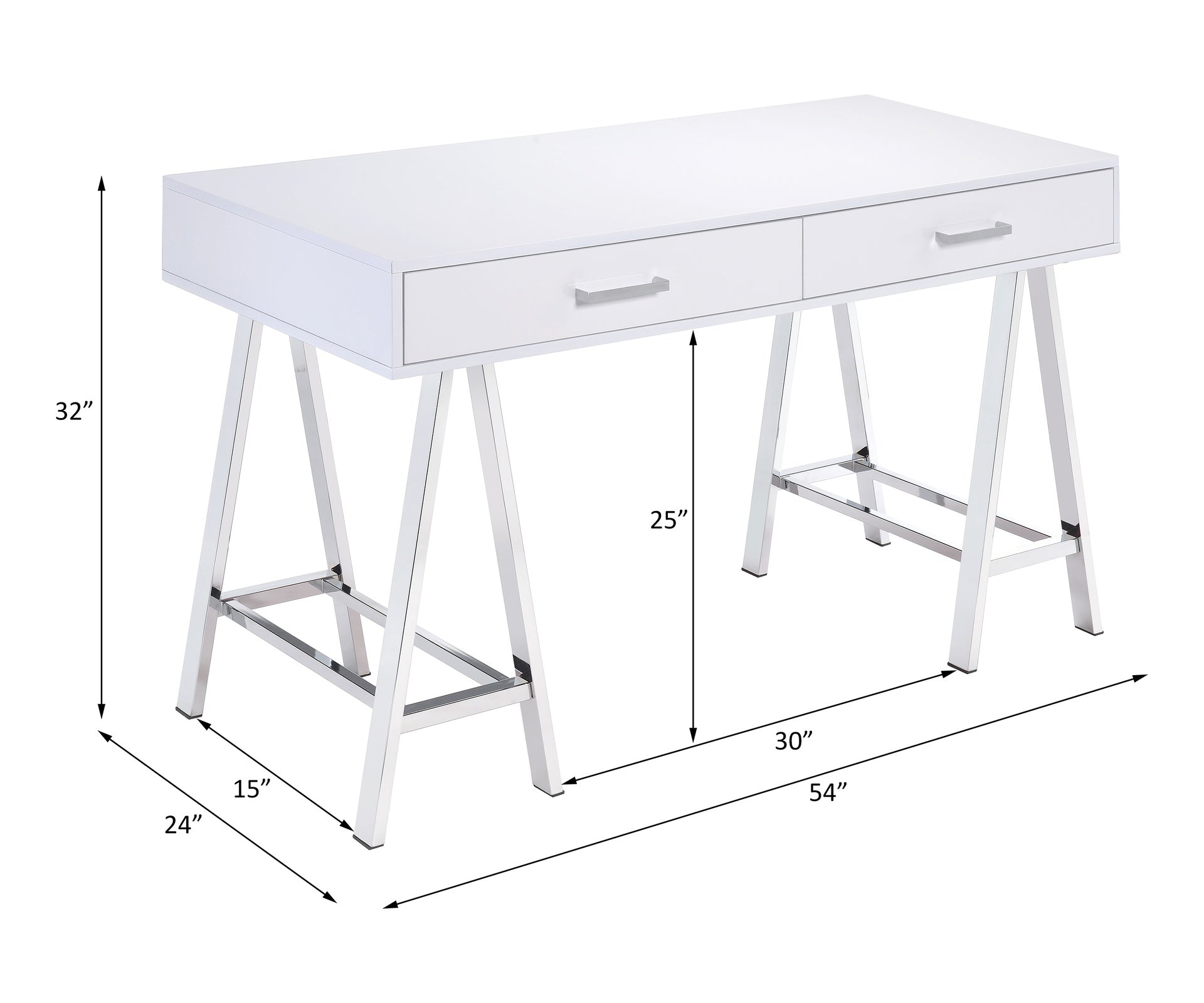 Coleen White High Gloss & Chrome Finish Writing Desk W/USB