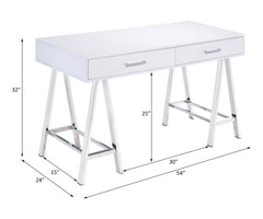 Coleen White High Gloss & Chrome Finish Writing Desk W/USB