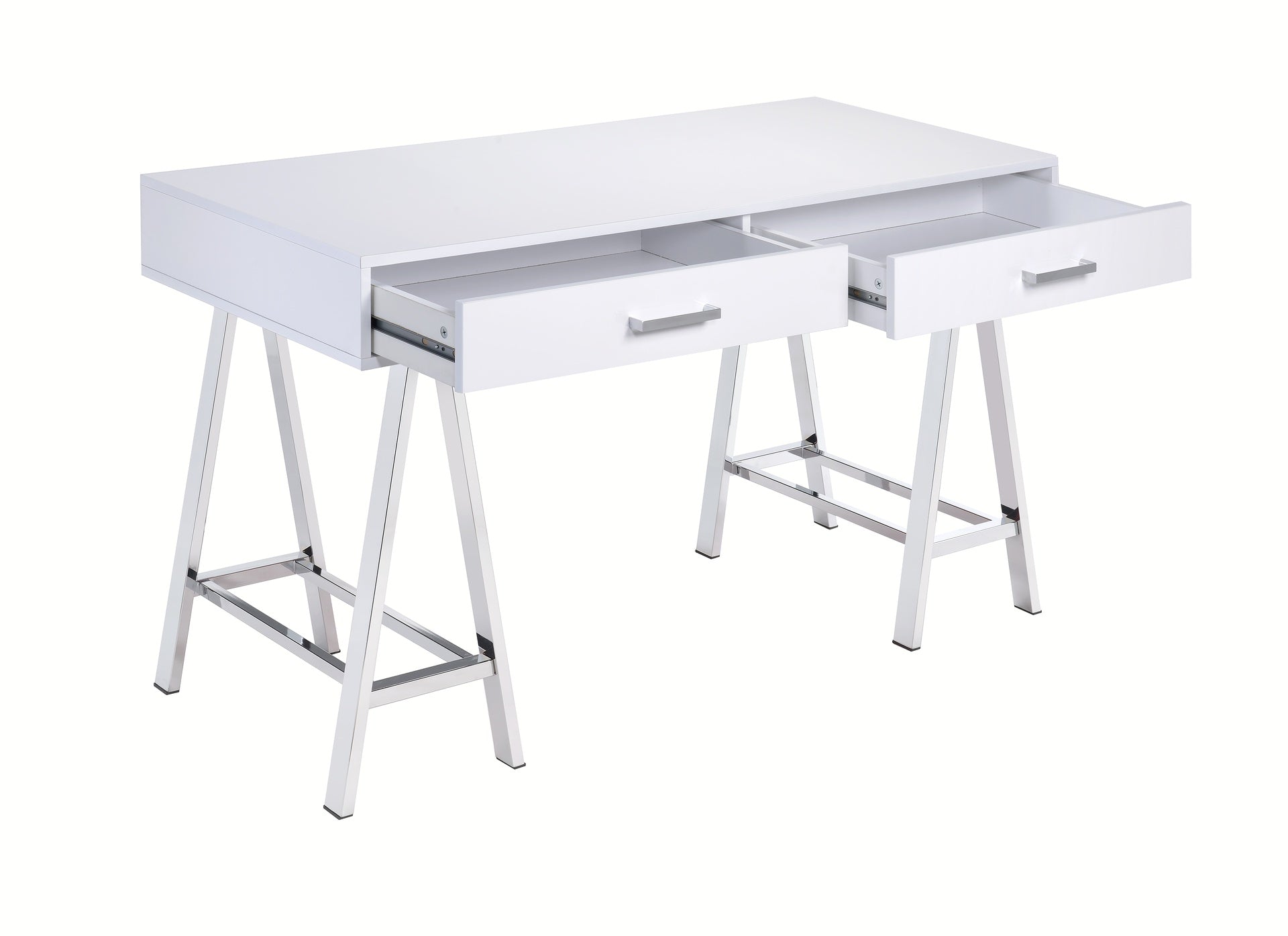 Coleen White High Gloss & Chrome Finish Writing Desk W/USB