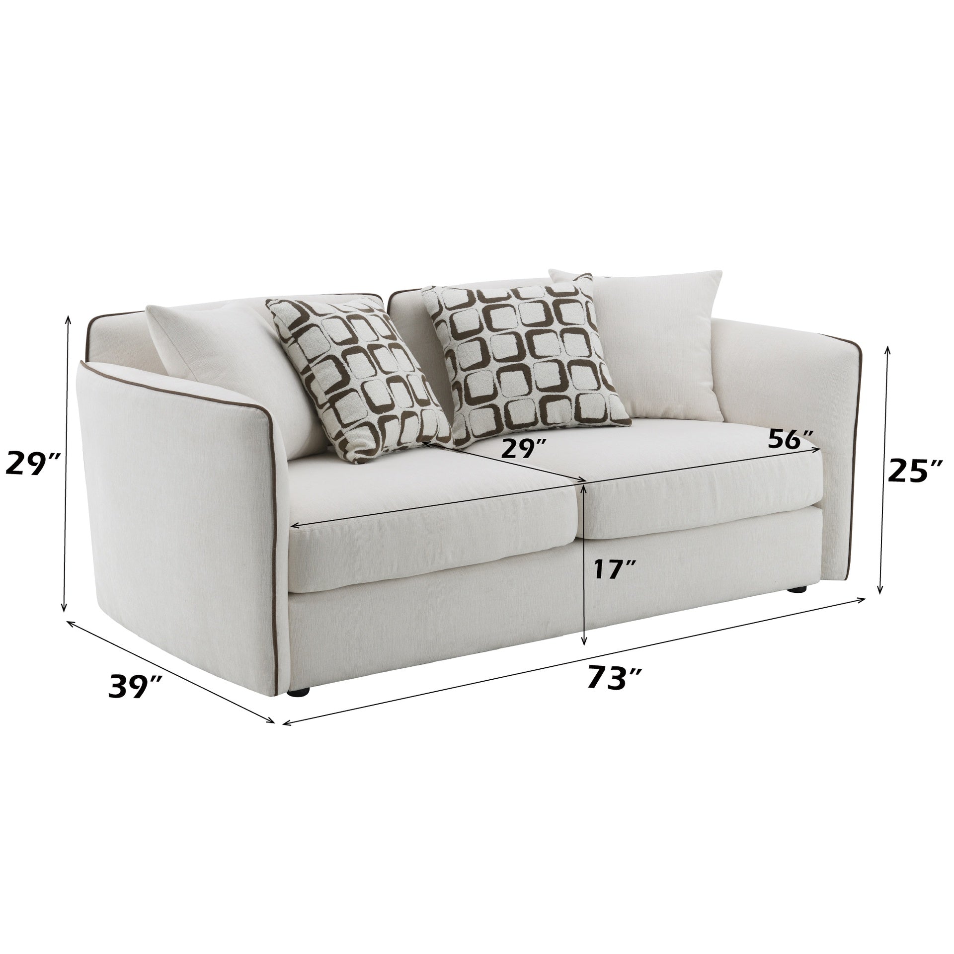Yolanda Beige Chenille Loveseat w/4 Pillows