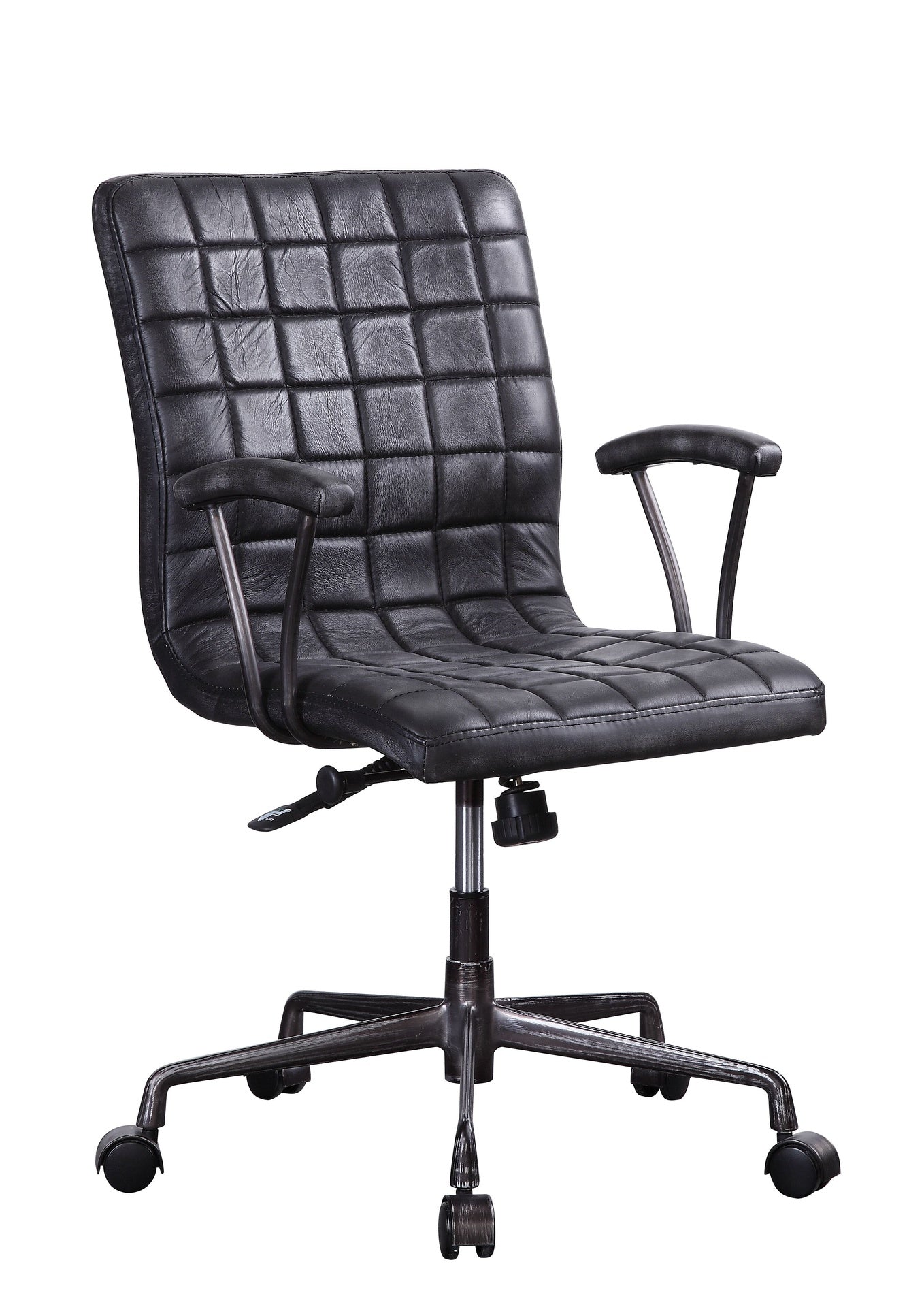 Barack Vintage Black Top Grain Leather & Aluminum Office Chair