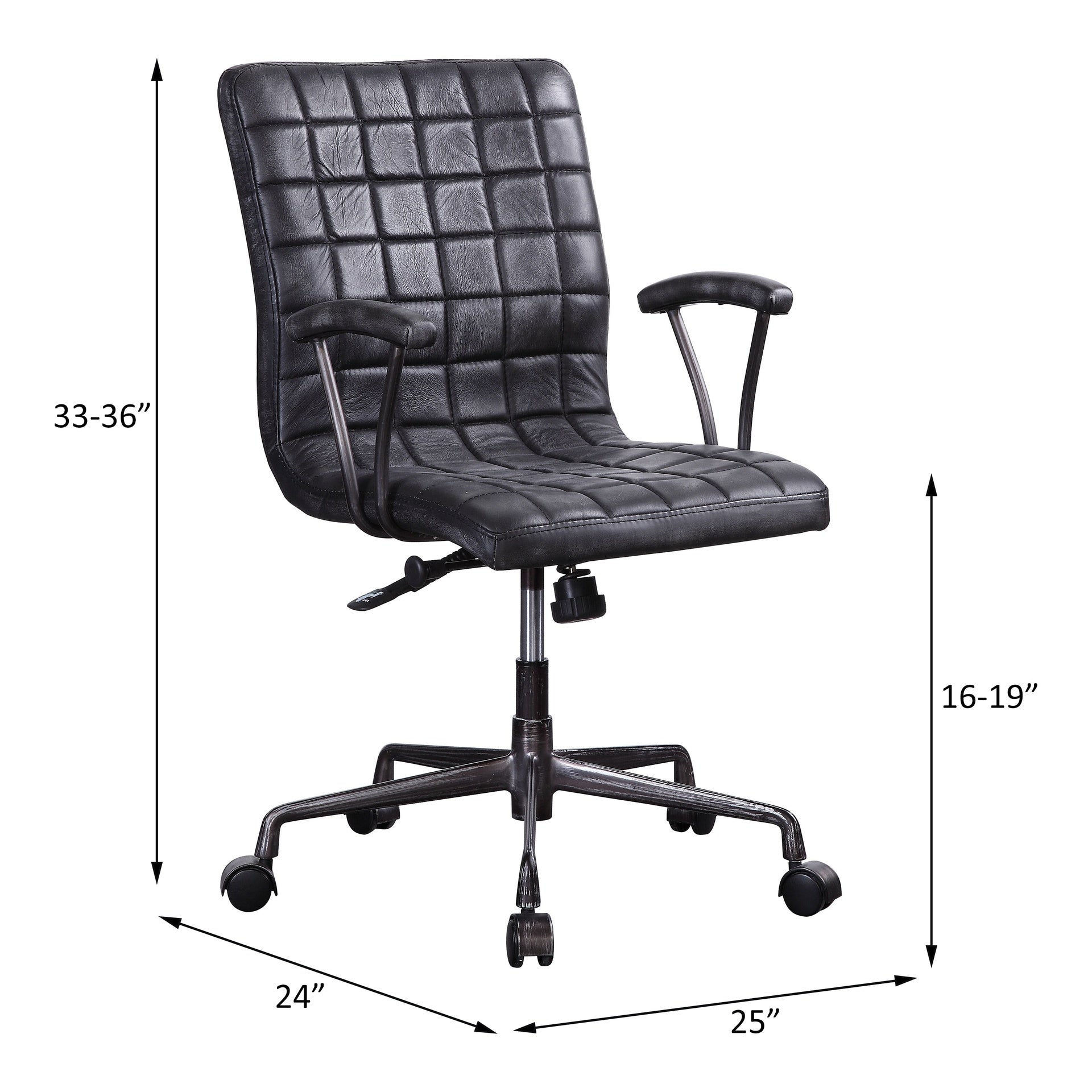Barack Vintage Black Top Grain Leather & Aluminum Office Chair