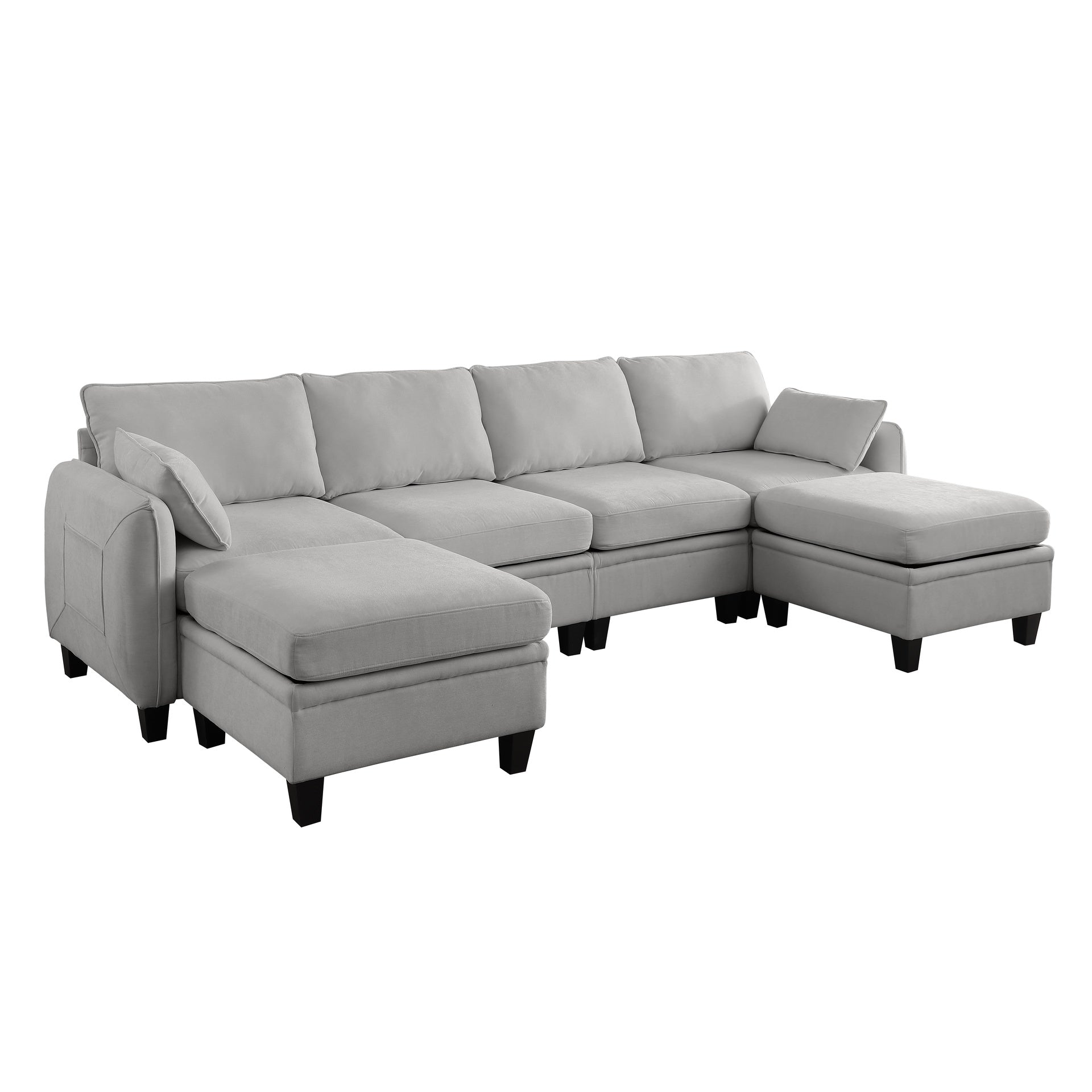 109 Inch Gray Chenille Modular Sectional Sofa,  L-Shaped Cloud Couch with Storage Ottoman, DIY Combination for Living Room