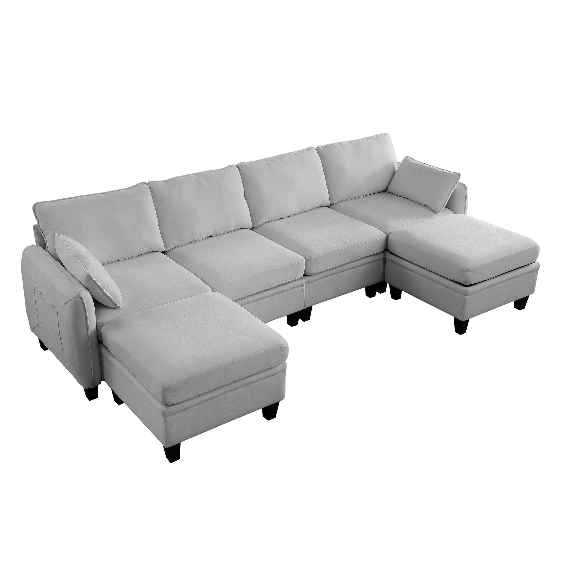 109 Inch Gray Chenille Modular Sectional Sofa,  L-Shaped Cloud Couch with Storage Ottoman, DIY Combination for Living Room