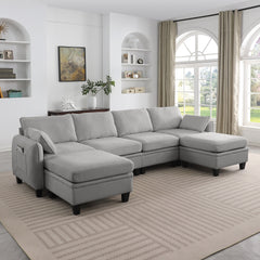 109 Inch Gray Chenille Modular Sectional Sofa,  L-Shaped Cloud Couch with Storage Ottoman, DIY Combination for Living Room