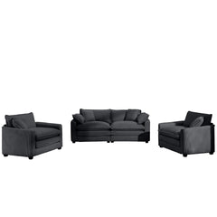 Warm and Cozy Sofa Set with Soft Cushions and Pillows, Home Theater Style Sofa Set Consisting of One 2-Seater Sofas and Two Single Sofa in Grey Corduroy Fabric