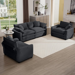 Warm and Cozy Sofa Set with Soft Cushions and Pillows, Home Theater Style Sofa Set Consisting of One 2-Seater Sofas and Two Single Sofa in Grey Corduroy Fabric