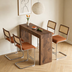 4-piece velvet bar chair combination, paired with walnut wood grain bar table, including storage function, suitable for restaurants and cafes