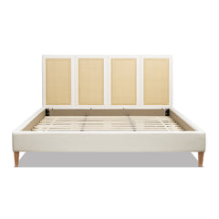 Toscana King Upholstered Cane Back Platform Bed, Antique White Polyester