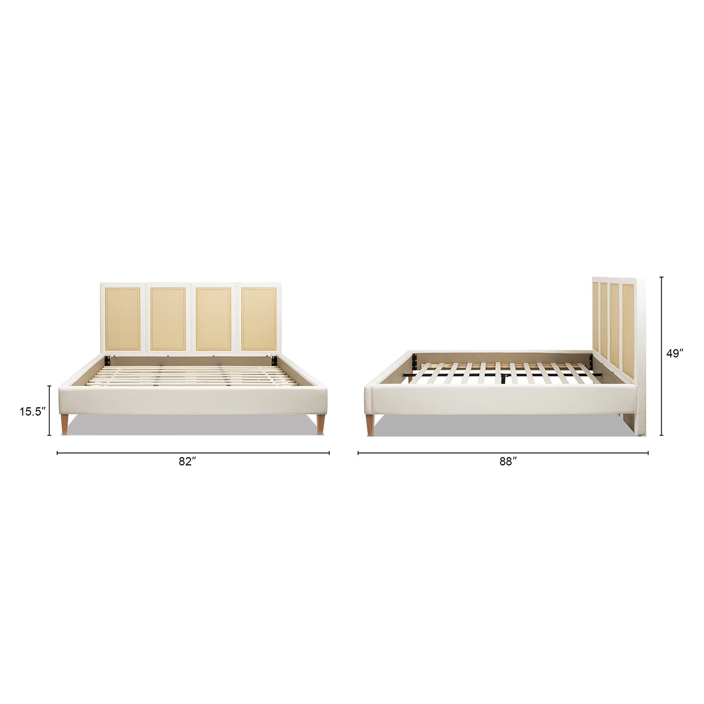 Toscana King Upholstered Cane Back Platform Bed, Antique White Polyester