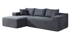 2-Piece Convertible Corduroy L-Shaped Sofa in a Box with Pillows, 3-Seater Modular Sectional Couch, Compressed Living Room Furniture, Dark Grey (Left Facing)