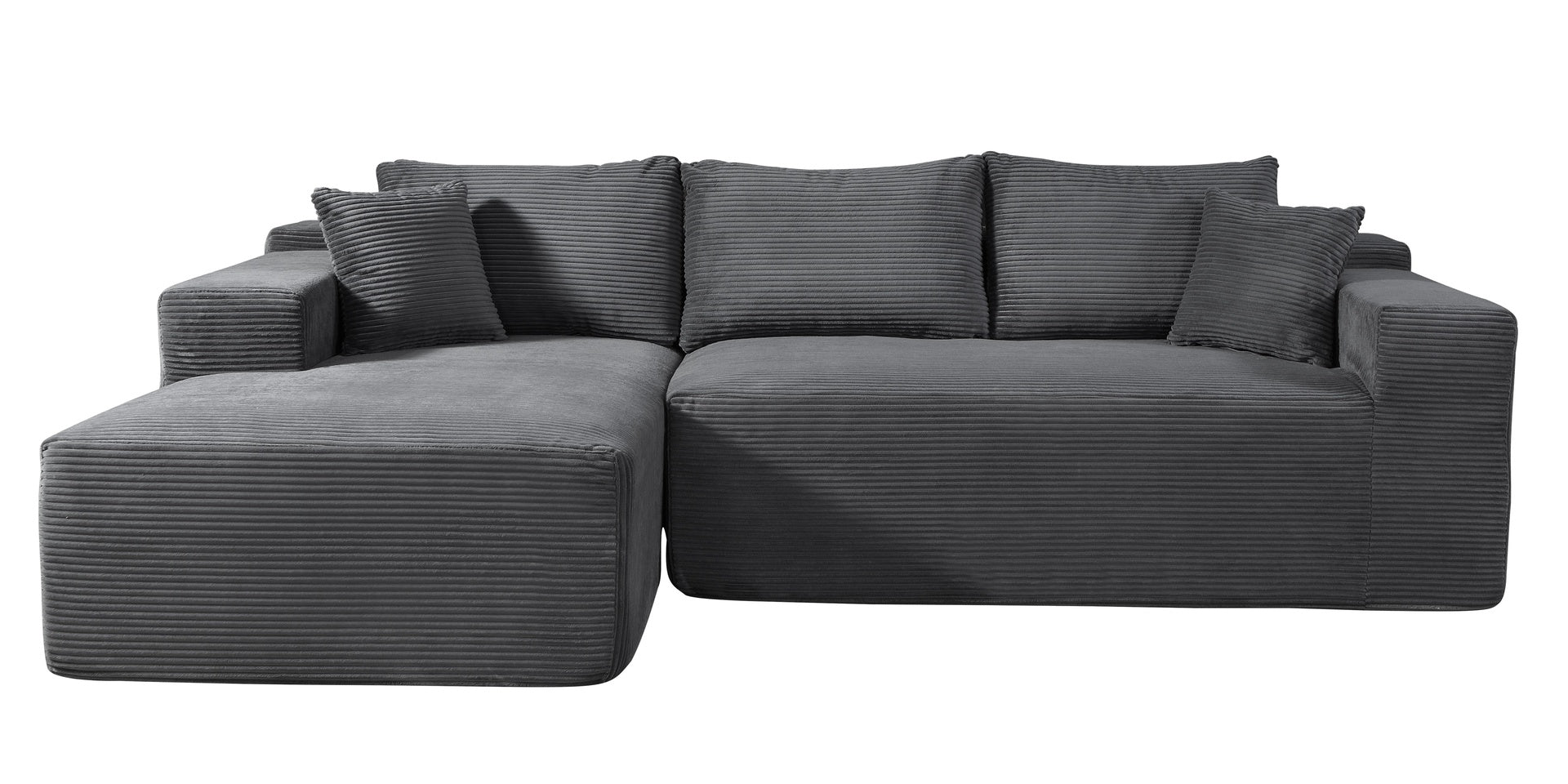 2-Piece Convertible Corduroy L-Shaped Sofa in a Box with Pillows, 3-Seater Modular Sectional Couch, Compressed Living Room Furniture, Dark Grey (Left Facing)
