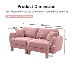 Boucle Fabric 2-seater Loveseat Sofa Couch With Distinctive Shell-shaped Armrests,Cylindrical Legs Wrapped with Self-fabric,Pink Color