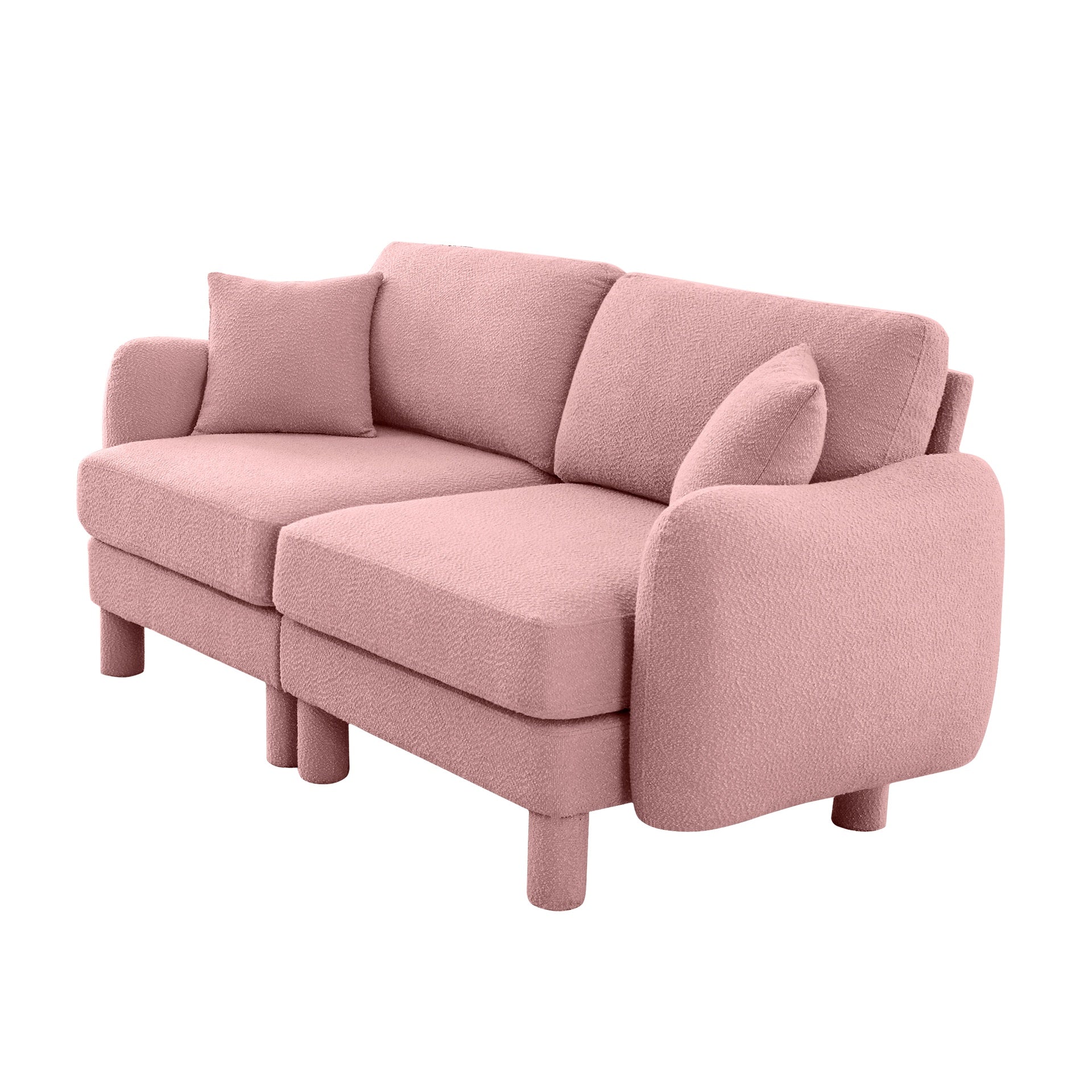 Boucle Fabric 2-seater Loveseat Sofa Couch With Distinctive Shell-shaped Armrests,Cylindrical Legs Wrapped with Self-fabric,Pink Color