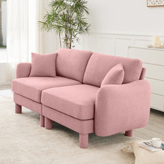 Boucle Fabric 2-seater Loveseat Sofa Couch With Distinctive Shell-shaped Armrests,Cylindrical Legs Wrapped with Self-fabric,Pink Color