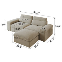 This simple modular sofa is made of down and linen, with a backrest that can be adjusted backward. It is soft and comfortable, has storage space, and is suitable for both living rooms and bedrooms
