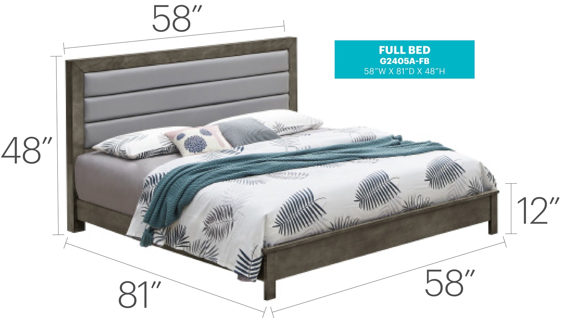 Stylish Gray Full Bed With Functionality