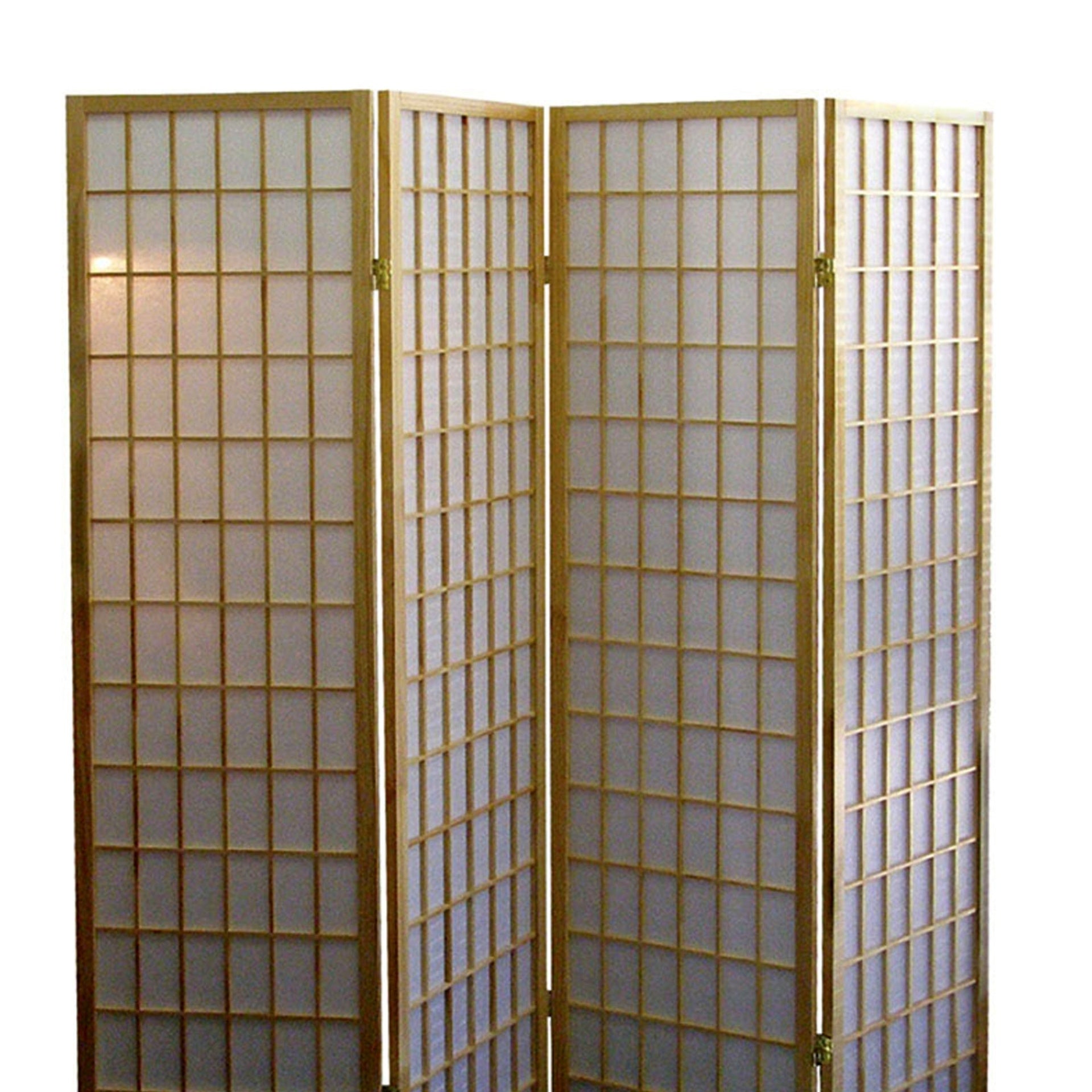 70" Tall 4-Panel Screen / Room Divider, Japanese Style with Natural Wood finish