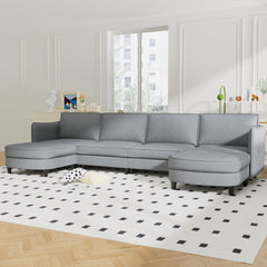 141.5''  Large Size 6 Seater Sofa Couch, U-Shaped Sofas with Movable Ottoman, Arm with Pockets,Modern Fabric Couches for Living Room, Apartment, Office