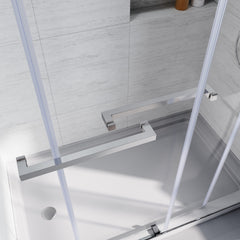 Frameless Sliding Shower Glass Door 56-60 in.W x 76 in. H,3/8"(10mm) Thick Clear Tempered Glass,Heavy Duty Stainless Steel Hardwares,Brushed Nick