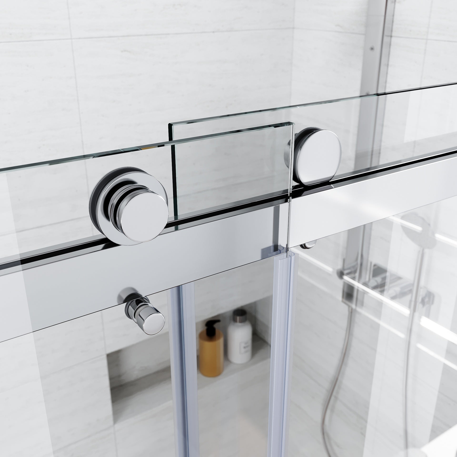 Frameless Sliding Shower Glass Door 56-60 in.W x 76 in. H,3/8"(10mm) Thick Clear Tempered Glass,Heavy Duty Stainless Steel Hardwares,Brushed Nick