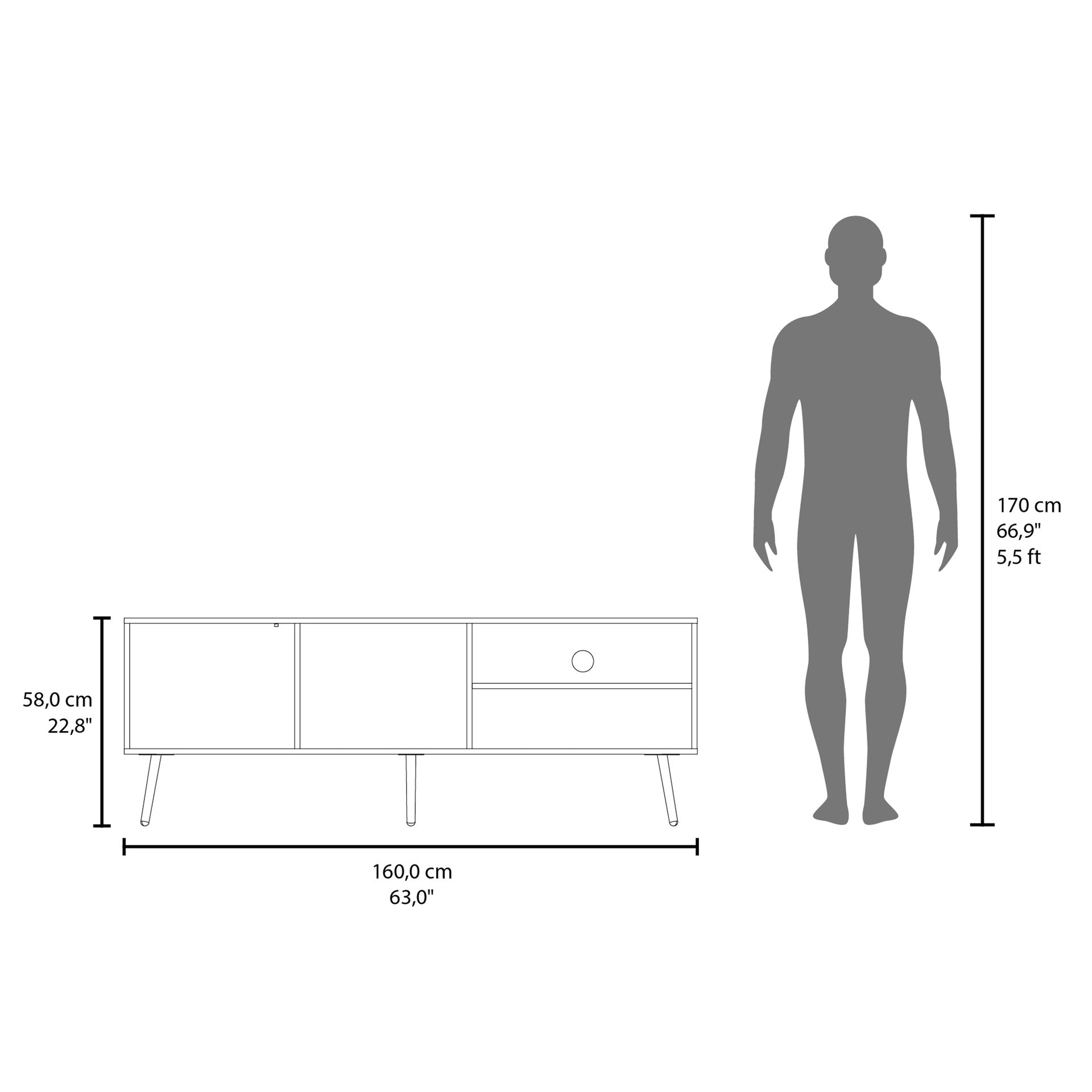 Vulcan 63" Wide Tv Stand with One Cabinet, Three Open Shelves, Cable Management, Living Room, Tv Room White
