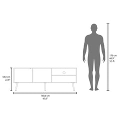 Vulcan 63" Wide Tv Stand with One Cabinet, Three Open Shelves, Cable Management, Living Room, Tv Room White